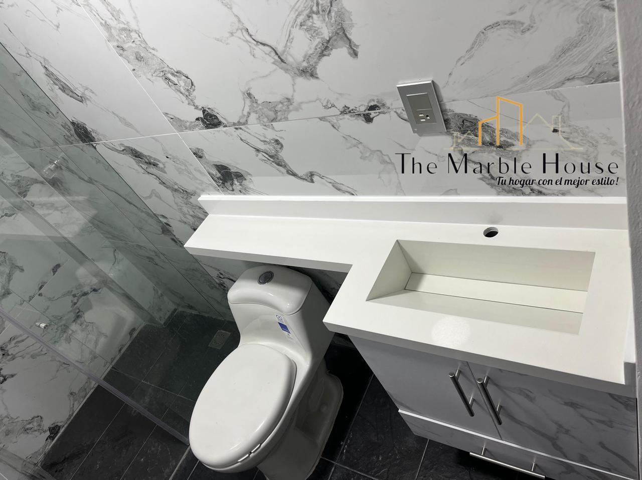 Mesón de baño en cuarzo blanco